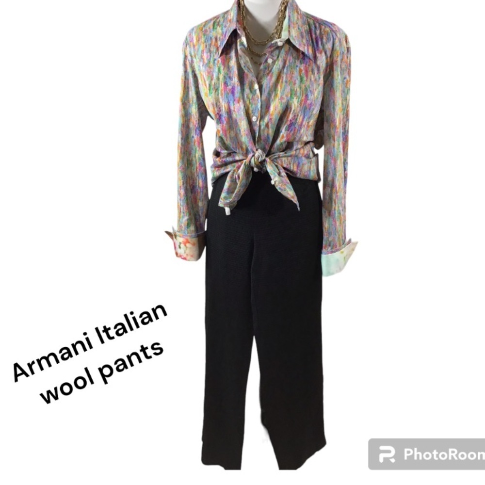 Armani Collection wool blend black textured pants 4 Italy